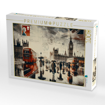CALVENDO Puzzle Zeitlose Reflexionen: London im Regen durch das Auge der KI | 1000 Teile Lege-Größe 64x48cm Foto-Puzzle für glückliche Stunden