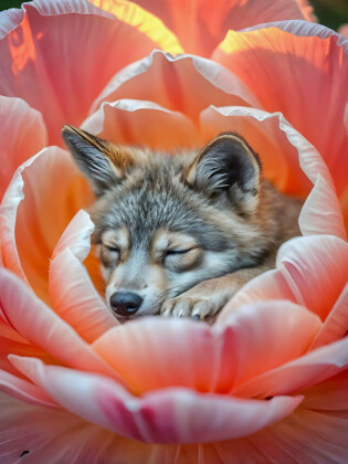 CALVENDO Puzzle Träumender Wolf im Blütenzauber | 1000 Teile Lege-Größe 64x48cm Foto-Puzzle für glückliche Stunden