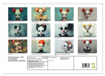 Clowniversum - Wo die Masken Geschichten erzählen (Wandkalender 2026 DIN A3 quer), CALVENDO Monatskalender