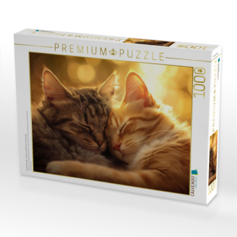 CALVENDO Puzzle Kuschelstunde - Katzen kuscheln sich aneinander | 1000 Teile Lege-Größe 64x48cm Foto-Puzzle für glückliche Stunden