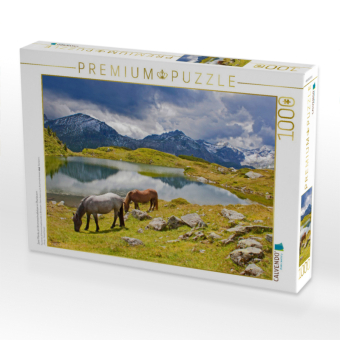 CALVENDO Puzzle Zwei Pferde am Krummschnabelsee in Obertauern | 1000 Teile Lege-Größe 64x48cm Foto-Puzzle für glückliche Stunden