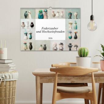Federzauber und Hochzeitsfreuden (Wandkalender 2026 DIN A3 quer), CALVENDO Monatskalender