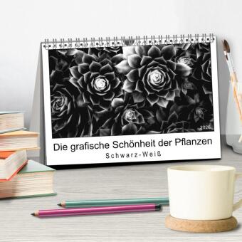 Die grafische Schönheit der Pflanzen - Schwarz-Weiß (Tischkalender 2026 DIN A5 quer), CALVENDO Monatskalender