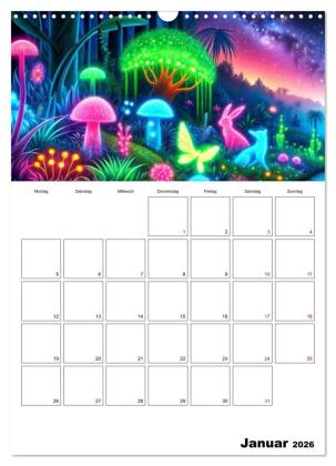 Neonlicht Familienplaner (Wandkalender 2026 DIN A3 hoch), CALVENDO Monatskalender