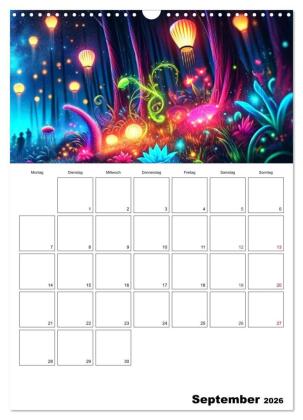 Neonlicht Familienplaner (Wandkalender 2026 DIN A3 hoch), CALVENDO Monatskalender
