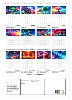 Neonlicht Familienplaner (Wandkalender 2026 DIN A2 hoch), CALVENDO Monatskalender