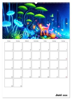 Neonlicht Familienplaner (Wandkalender 2026 DIN A2 hoch), CALVENDO Monatskalender