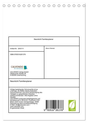 Neonlicht Familienplaner (Tischkalender 2026 DIN A5 hoch), CALVENDO Monatskalender
