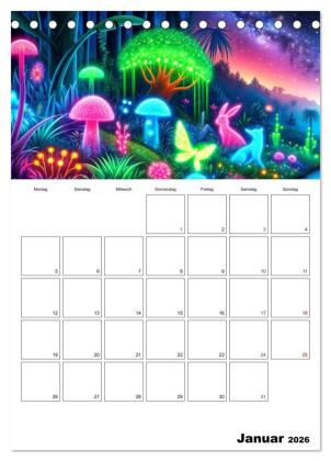 Neonlicht Familienplaner (Tischkalender 2026 DIN A5 hoch), CALVENDO Monatskalender