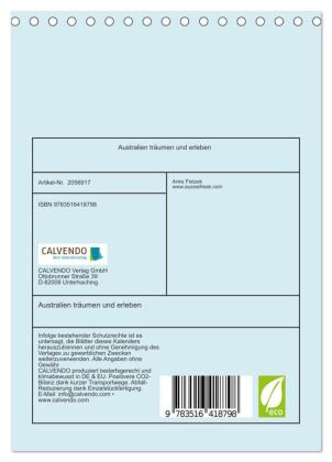 Australien träumen und erleben (Tischkalender 2026 DIN A5 hoch), CALVENDO Monatskalender