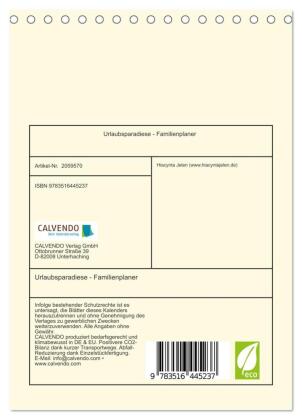 Urlaubsparadiese - Familienplaner (Tischkalender 2026 DIN A5 hoch), CALVENDO Monatskalender