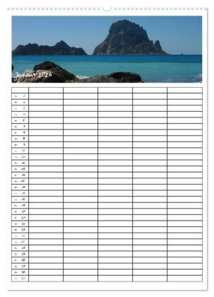 Ibiza / Familienplaner (Wandkalender 2026 DIN A2 hoch), CALVENDO Monatskalender