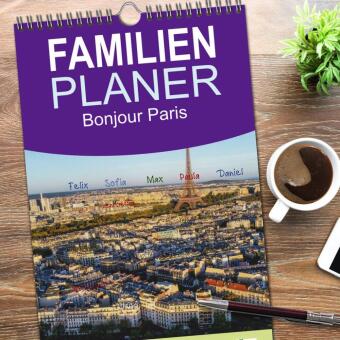 Familienplaner 2026 - Bonjour Paris mit 5 Spalten (Wandkalender, 21 x 45 cm) CALVENDO