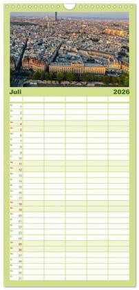 Familienplaner 2026 - Bonjour Paris mit 5 Spalten (Wandkalender, 21 x 45 cm) CALVENDO