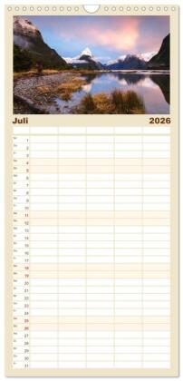 Familienplaner 2026 - Neuseeland - Traumlandschaften aus einem Naturparadies mit 5 Spalten (Wandkalender, 21 x 45 cm) CALVENDO