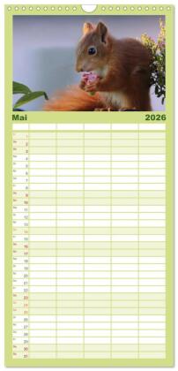 Familienplaner 2026 - Eichhörnchen Kinder mit 5 Spalten (Wandkalender, 21 x 45 cm) CALVENDO