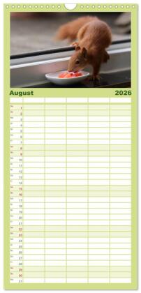 Familienplaner 2026 - Eichhörnchen Kinder mit 5 Spalten (Wandkalender, 21 x 45 cm) CALVENDO