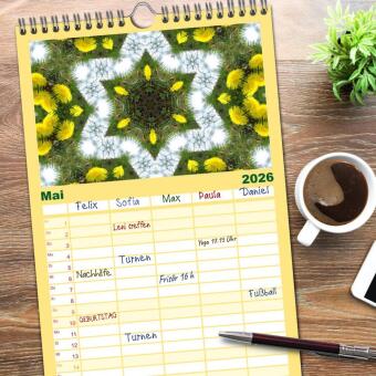 Familienplaner 2026 - Blütenzauber im KALEIDOSKOP Familienplaner mit 5 Spalten (Wandkalender, 21 x 45 cm) CALVENDO