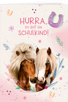Grußkarte mit Wegbegleiter-Pin - Du bist 1. Klasse! / Hurra, du bist ein Schulkind!