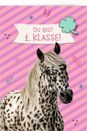 Grußkarte mit Wegbegleiter-Pin - Du bist 1. Klasse! / Hurra, du bist ein Schulkind!