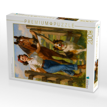 CALVENDO Puzzle Frau der 50er Jahre mit Pferd und Hund | 2000 Teile Lege-Größe 90x67cm Foto-Puzzle für glückliche Stunden