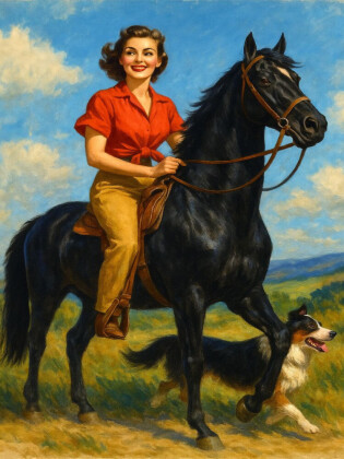 CALVENDO Puzzle Hoch zu Ross - Frau der 50er Jahre | 1000 Teile Lege-Größe 64x48cm Foto-Puzzle für glückliche Stunden