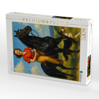 CALVENDO Puzzle Hoch zu Ross - Frau der 50er Jahre | 1000 Teile Lege-Größe 64x48cm Foto-Puzzle für glückliche Stunden