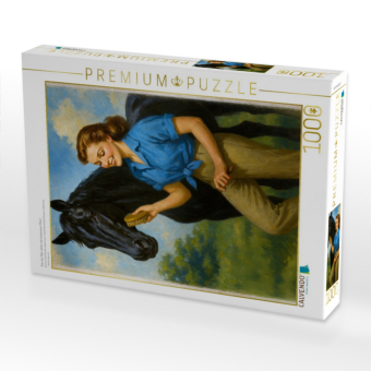 CALVENDO Puzzle Frau der 50er Jahre mit schwarzem Pferd | 1000 Teile Lege-Größe 64x48cm Foto-Puzzle für glückliche Stunden