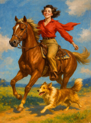CALVENDO Puzzle Wild und frei - Frau der 50er Jahre auf Pferd | 2000 Teile Lege-Größe 90x67cm Foto-Puzzle für glückliche Stunden