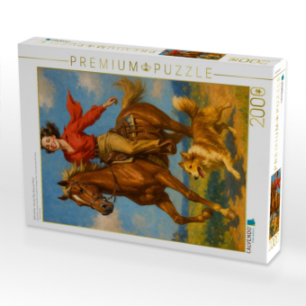 CALVENDO Puzzle Wild und frei - Frau der 50er Jahre auf Pferd | 2000 Teile Lege-Größe 90x67cm Foto-Puzzle für glückliche Stunden