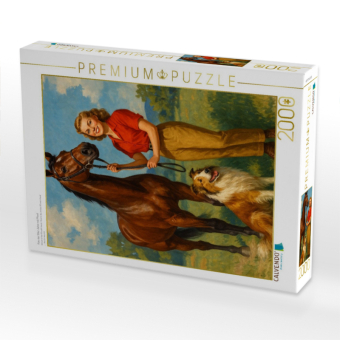 CALVENDO Puzzle Frau der 50er Jahre mit Pferd | 2000 Teile Lege-Größe 90x67cm Foto-Puzzle für glückliche Stunden
