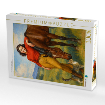 CALVENDO Puzzle Die Tiere auf dem Hof - Frau der 50er Jahre | 1000 Teile Lege-Größe 64x48cm Foto-Puzzle für glückliche Stunden