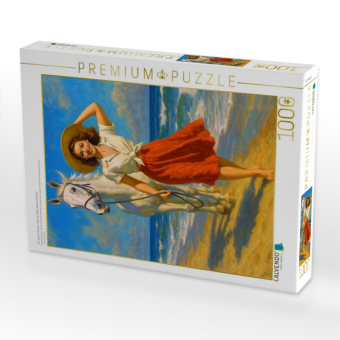 CALVENDO Puzzle Ein Tag am Strand - Frau der 50er Jahre mit Pferd | 1000 Teile Lege-Größe 64x48cm Foto-Puzzle für glückliche Stunden
