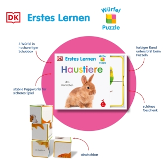 Erstes Lernen Würfelpuzzle. Haustiere