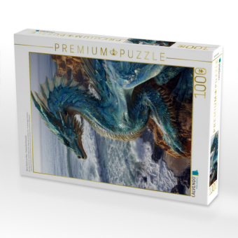 CALVENDO Puzzle Blauer Drache am Meer - Fantasy Drachenpuzzle | 1000 Teile Lege-Größe 64x48cm Foto-Puzzle für glückliche Stunden