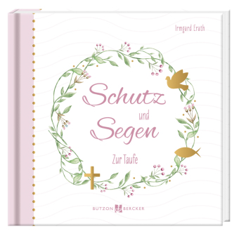 Geschenkset zur Taufe mit zauberhaft bedruckter Metalldose, wattiertem Geschenkbuch, Porzellan-Relief mit Band & Glasfläschchen für Taufwasser, m. 1 Beilage, m. 1 Buch
