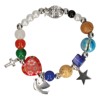 Stretch-Armband mit Kreuz und bunten Perlen: Mein Vaterunser
