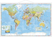 Stiefel Wandkarte Großformat Weltkarte, politisch mit Flaggenrand, englische Ausgabe, mit Metallstäben