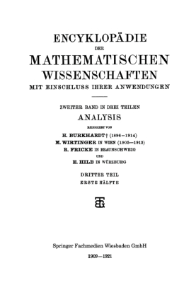 Encyklopädie der Mathematischen Wissenschaften mit Einschluss ihrer Anwendungen 
