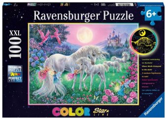 Ravensburger Kinderpuzzle - 13670 Einhörner im Mondschein - Einhorn-Leuchtpuzzle für Kinder ab 6 Jahren, mit 100 Teilen