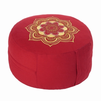 Meditationskissen Rot mit LOTUS MANDALA-Stickerei 
