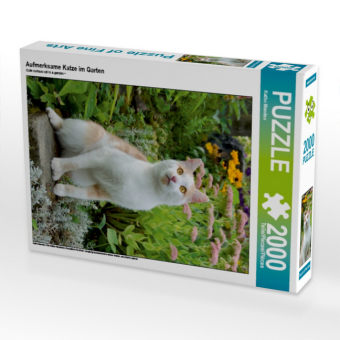 Aufmerksame Katze im Garten (Puzzle) 
