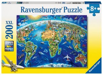 Ravensburger Kinderpuzzle - 12722 Große, weite Welt - Puzzle-Weltkarte für Kinder ab 8 Jahren, mit 200 Teilen im XXL-For