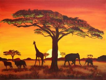Sonnenuntergang mit afrikanischen Tieren - 1.000 Teile (Puzzle) 