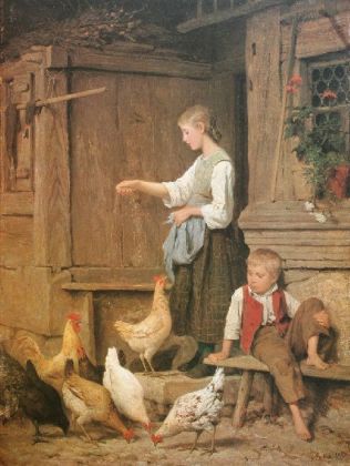 Albert Anker - Mädchen die Hühner fütternd - 500 Teile (Puzzle) 