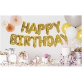 Folienballon Set Happy Birthday, Gold