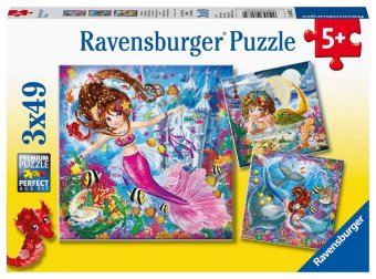 Ravensburger Kinderpuzzle - 08063 Bezaubernde Meerjungfrauen - Puzzle für Kinder ab 5 Jahren, mit 3x49 Teilen
