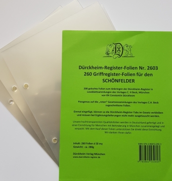 260 transparente Dürckheim-Griffregister-Folien zum Einheften und Unterteilen der Gesetzessammlungen 