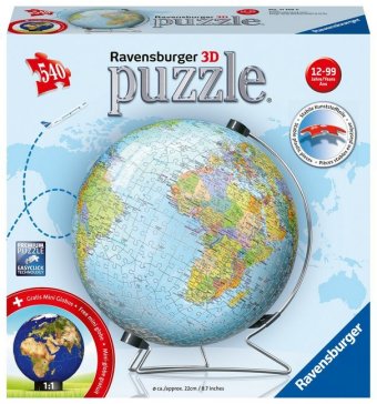 Ravensburger 3D Puzzle 11159 - Puzzle-Ball Globus in deutscher Sprache - 540 Teile - Puzzle-Ball Globus für Erwachsene u