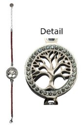 Armband "Baum des Lebens" Leder braun, Edelstahl mit Zirkonia